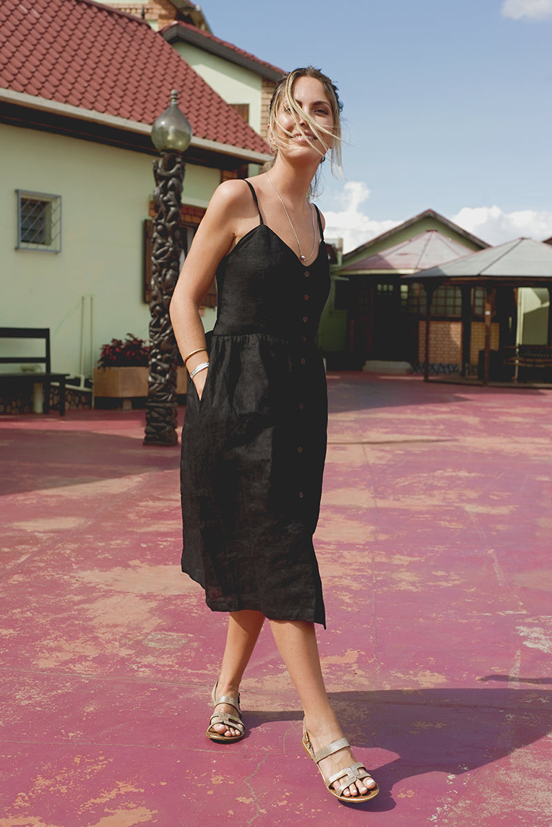 Everly Linen Dress | Black | Madagascar Campaign